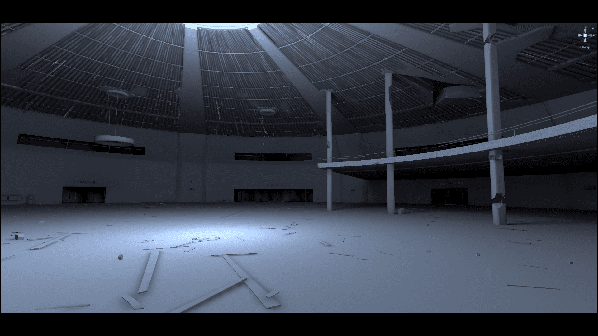 Screenshot of NODE: The Last Favor of the Antarii in the Unity Editor. View of a baked lightmap in an industrial scene.