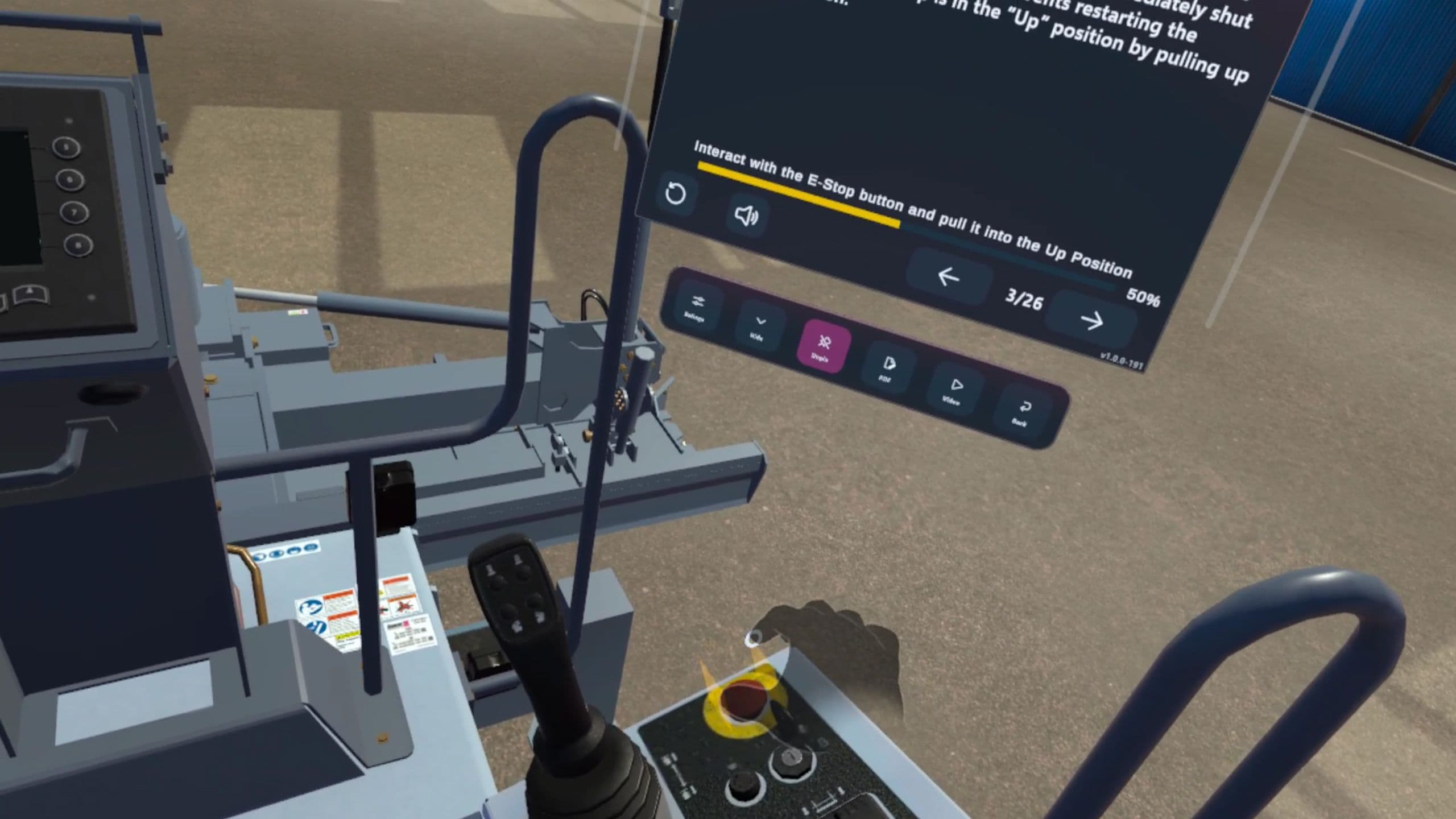 “Hand-tracking demo mode showing interaction with machine controls”