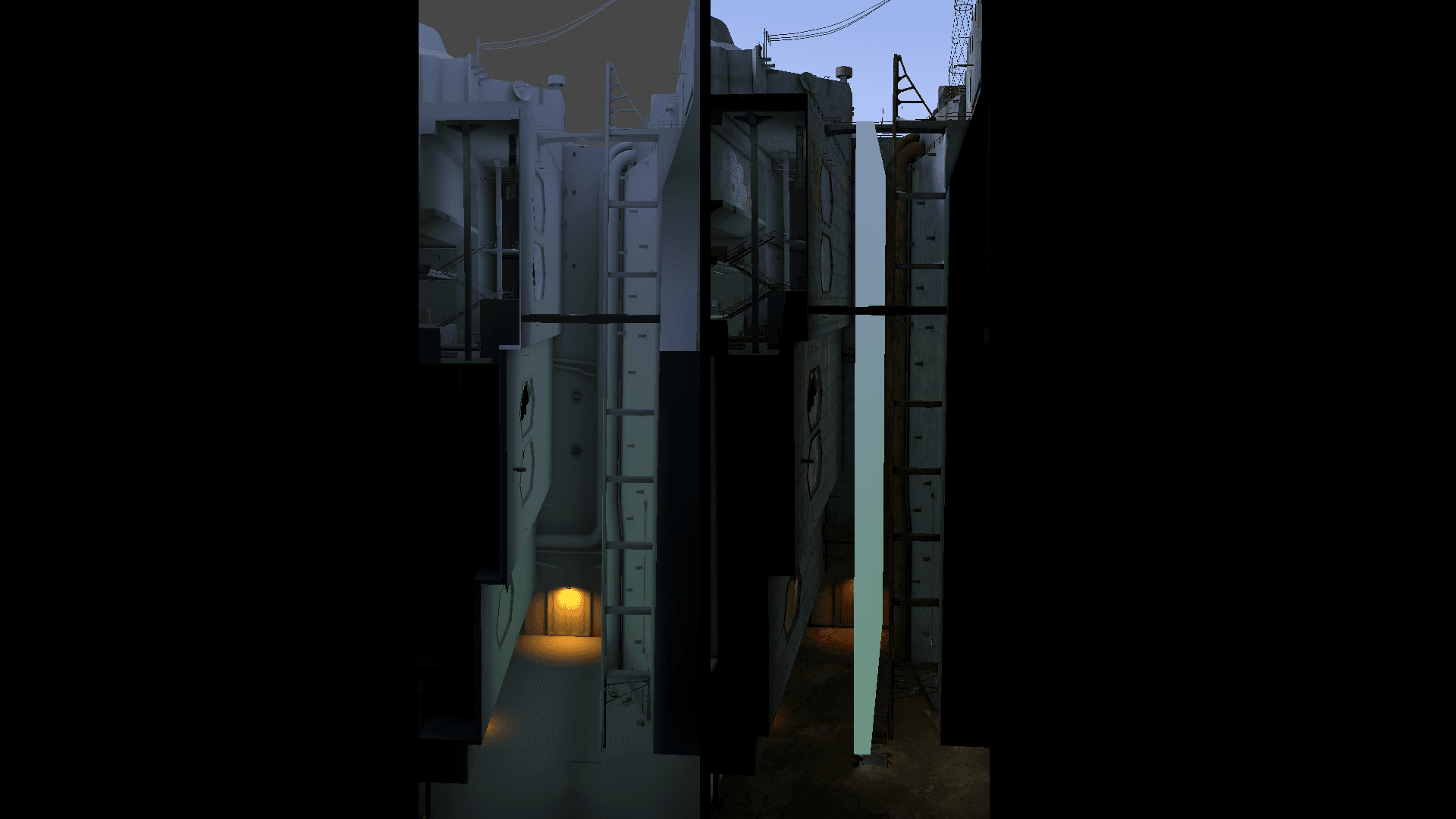 Side-by-side comparison of two different atmospheric areas in NODE: The Last Favor of the Antarii by Lapsus Games, Made with Unity.